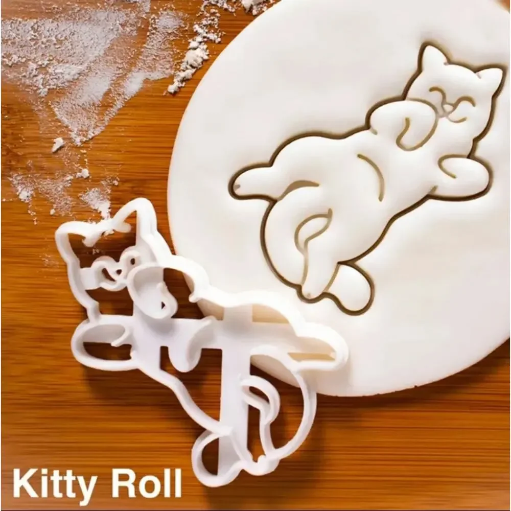 Cat shaped cookie cutter set, kitty butt, scratching post, and belly up molds